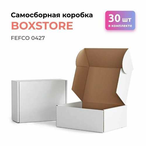 Самосборная картонная коробка для подарков и хранения BOXSTORE fefco 0427 34х27х6 см / 340х270х60 мм / 34x27x6 цвет: белый Т24 Е МГК, упаковка 30 шт.