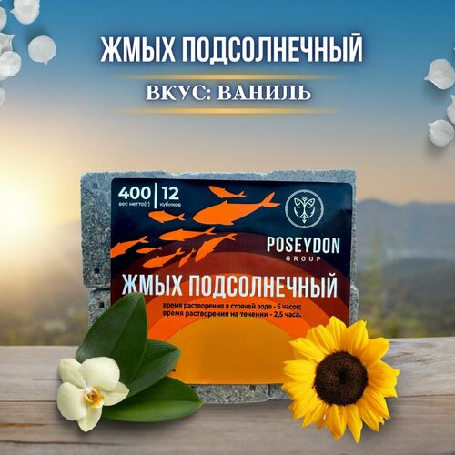 Жмых рыболовный подсолнечный / прикормка рыболовная / макуха для рыбалки POSEYDON Ваниль 12 штук 400 грамм