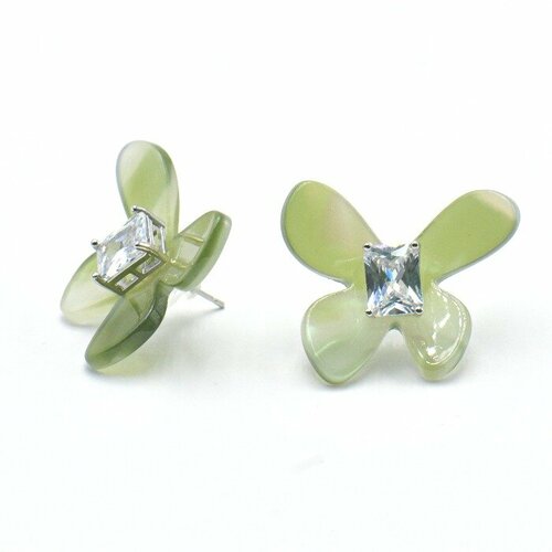 Серьги пусеты Silver WINGS перламутр фианит Желтый 1560₽