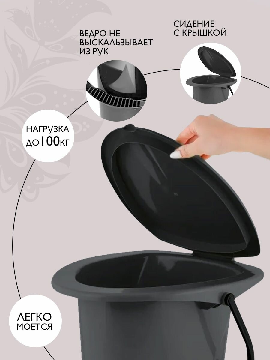 Изображение Ведро-туалет InGreen Smart Solution с крышкой для дома и дачи 17 л 2 шт, (серый) 30001