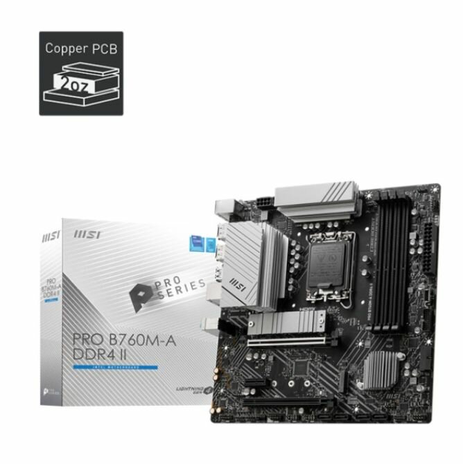 Материнская плата MSI PRO B760M-A DDR4 II (PRO B760M-A DDR4 II) - LGA 1700, Intel B760, 4хDDR4, 2хPCI-Ex16, 2хМ.2, Micro-ATX