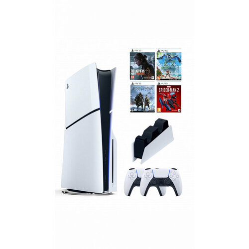 Приставка Sony Playstation 5 slim 1 Tb+2-ой геймпад(белый)+зарядное+Gog of War+ЧП2+HWF+TLOU