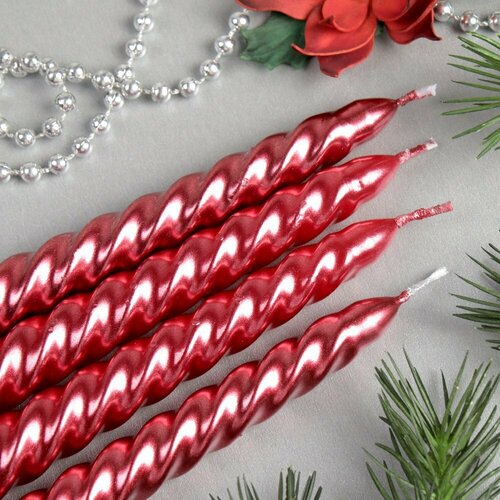 Свеча стержень витая 25 см - 4 штуки Красный 410₽