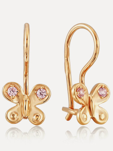 Изображение товара Серьги двусторонние, красное золото, 585 проба, фианит