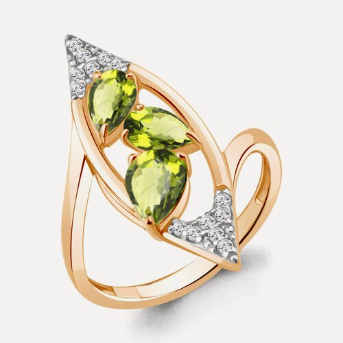 Изображение товара Кольцо, серебро, 925 проба, золочение, хризолит, фианит