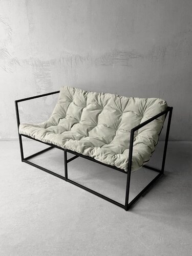 Изображение товара Диван лофт прямой, уличный, в офис, на балкон, на веранду, в гостинную, кухонный, минимализм, Лофтовик + велюр молочный