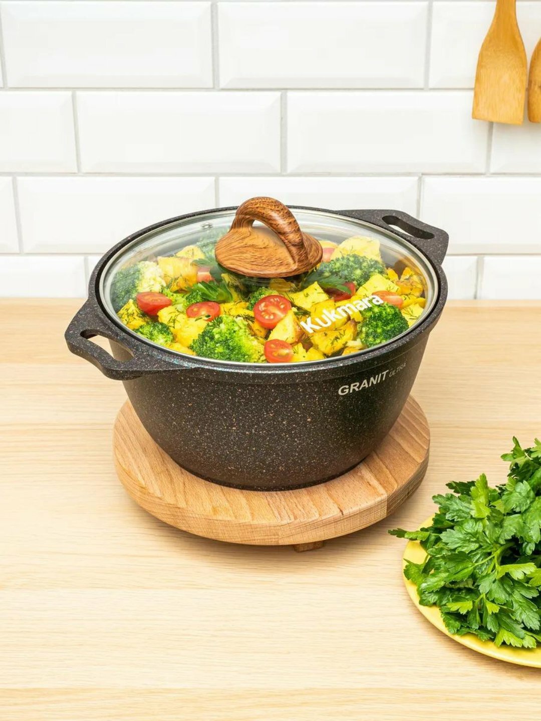 Кастрюля Kukmara Granit Uitra Blue, со стеклянной крышкой АП, 3л — фото 1