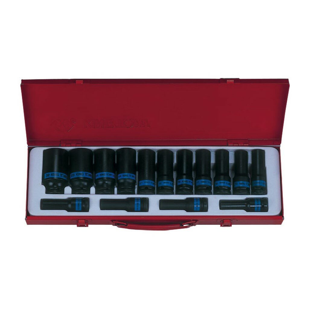 KING TONY Набор ударных глубоких торцевых головок 1/2", шестигранные, 10-32 мм, 15 предметов 4415MP03