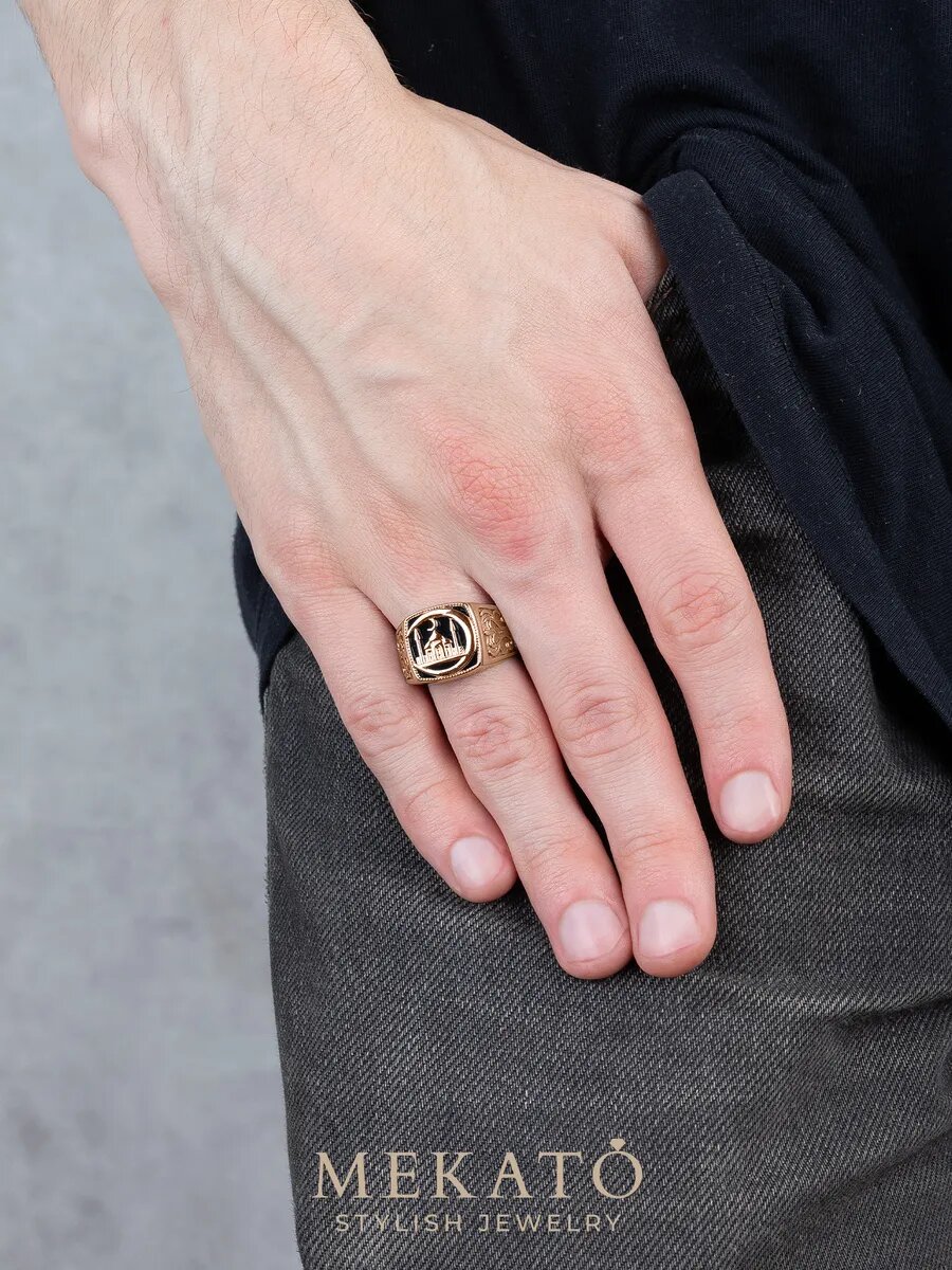 Печатка МЕКАТО, размер 23, золотой, черный — фото 1