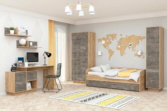 Молодёжная МС ЭГО набор 3, кровать ширина 80 см, шкаф, комплект в спальню, комод