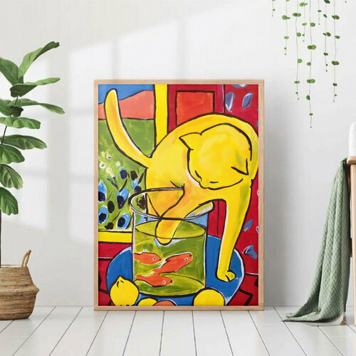Постер "Матисс кот и рыбки" 50x70 без рамки на стену для интерьера 28 Kartin