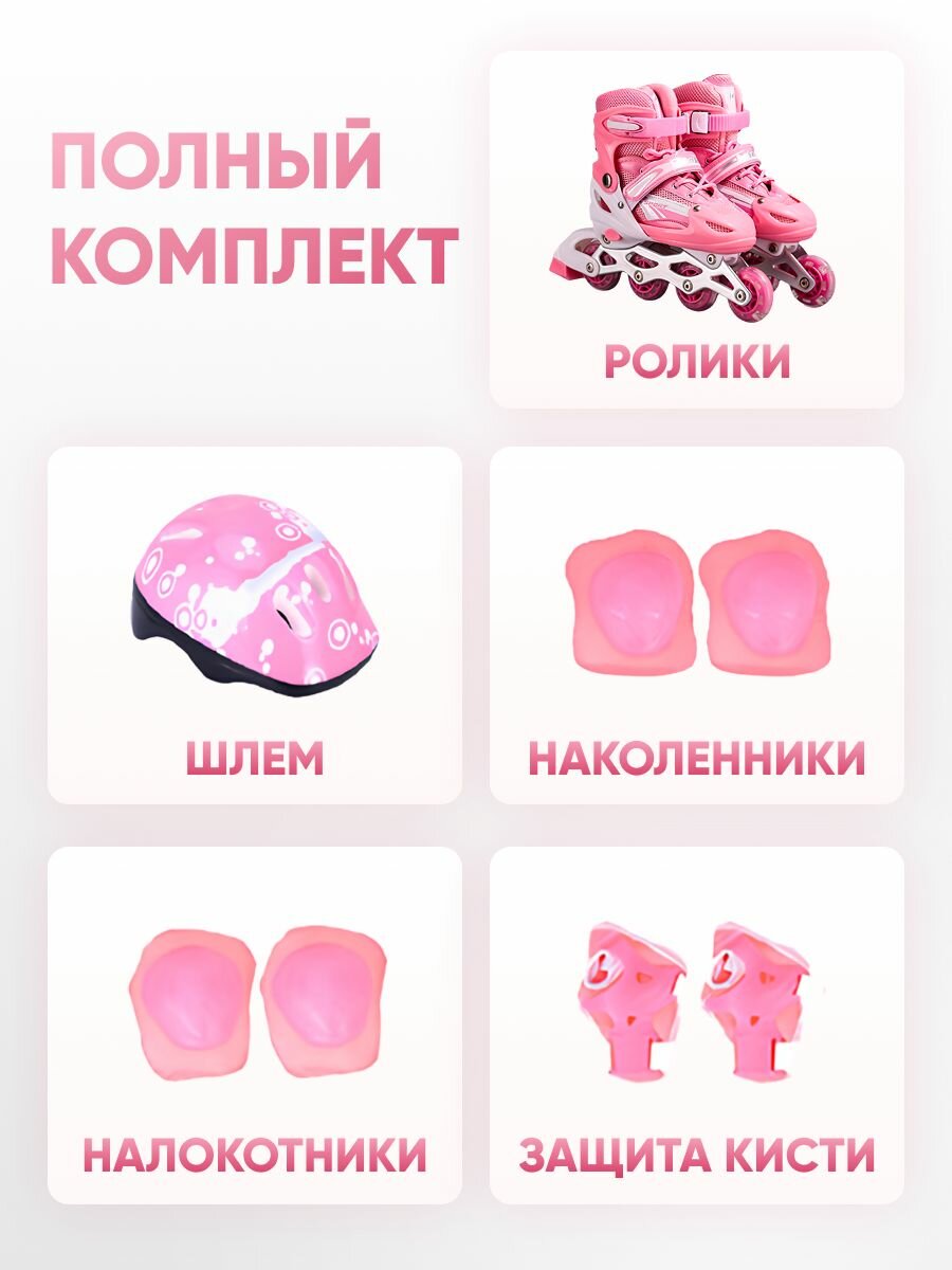Коньки роликовые детские для девочек раздвижные с защитой Shark Fit — фото 1