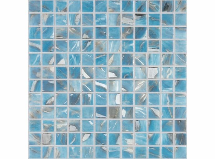 Мозаика стеклянная для ванной на сетке чип 25x25 Oasis Blue 7102 Vidrepur 317х317/4, упаковка 20 листов / 2 кв. м