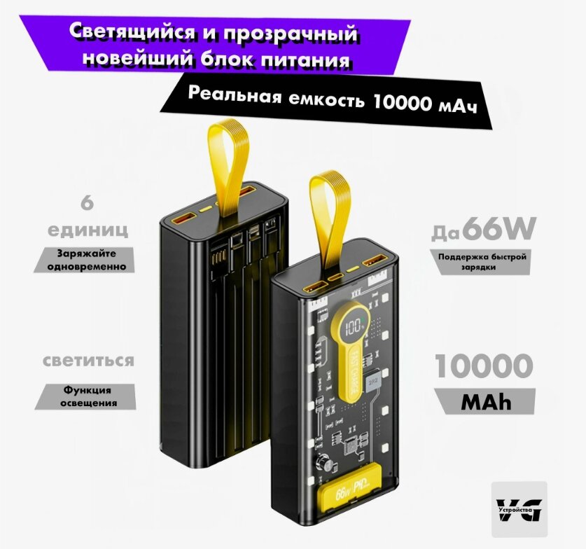 Внешний аккумулятор OARMIO Power Bank, 10000Ma, 66W, прозрачный, быстрая зарядка