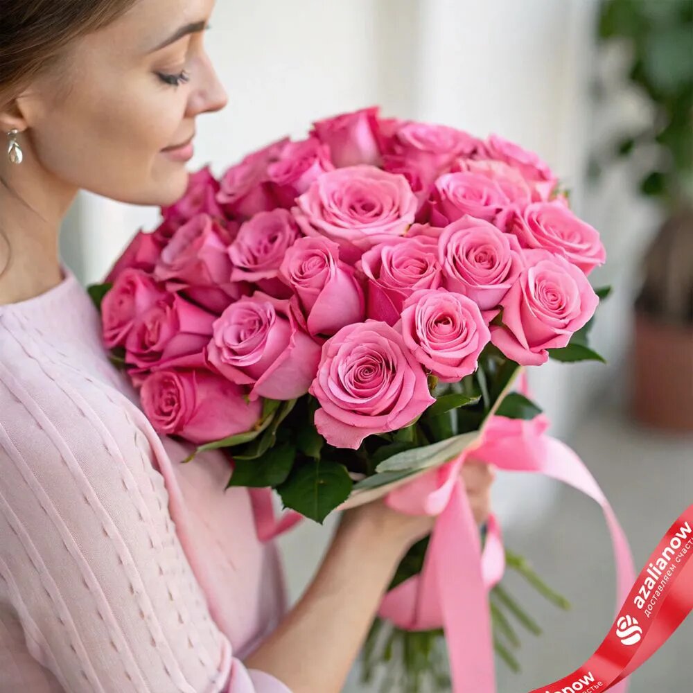 Букет живых цветов 23 розовые розы 40 см под ленту от АзалияНау