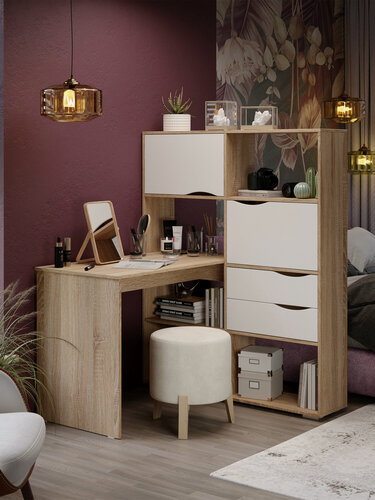 Изображение товара Стол письменный ТриЯ тип 7, компьютерный стол, Дуб Сонома/Белый ясень