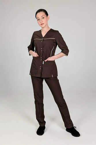 Изображение товара Костюм женский для сферы услуг вилан/Униформа для сотрудников/Костюм для горничных и уборщиц, коричневый