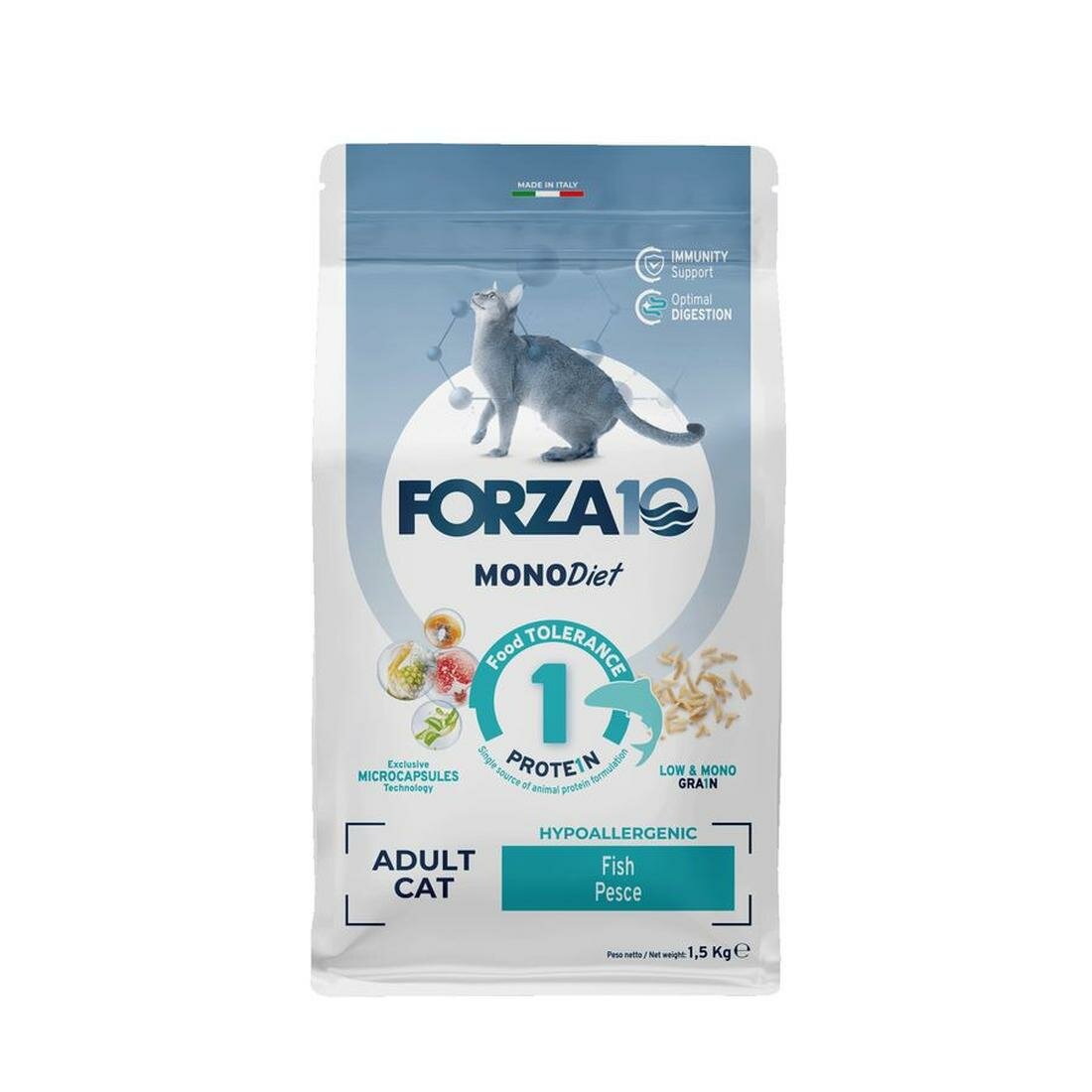Корм сухой Forza10, для взрослых кошек, при аллергии, с рыбой, 1.5 кг
