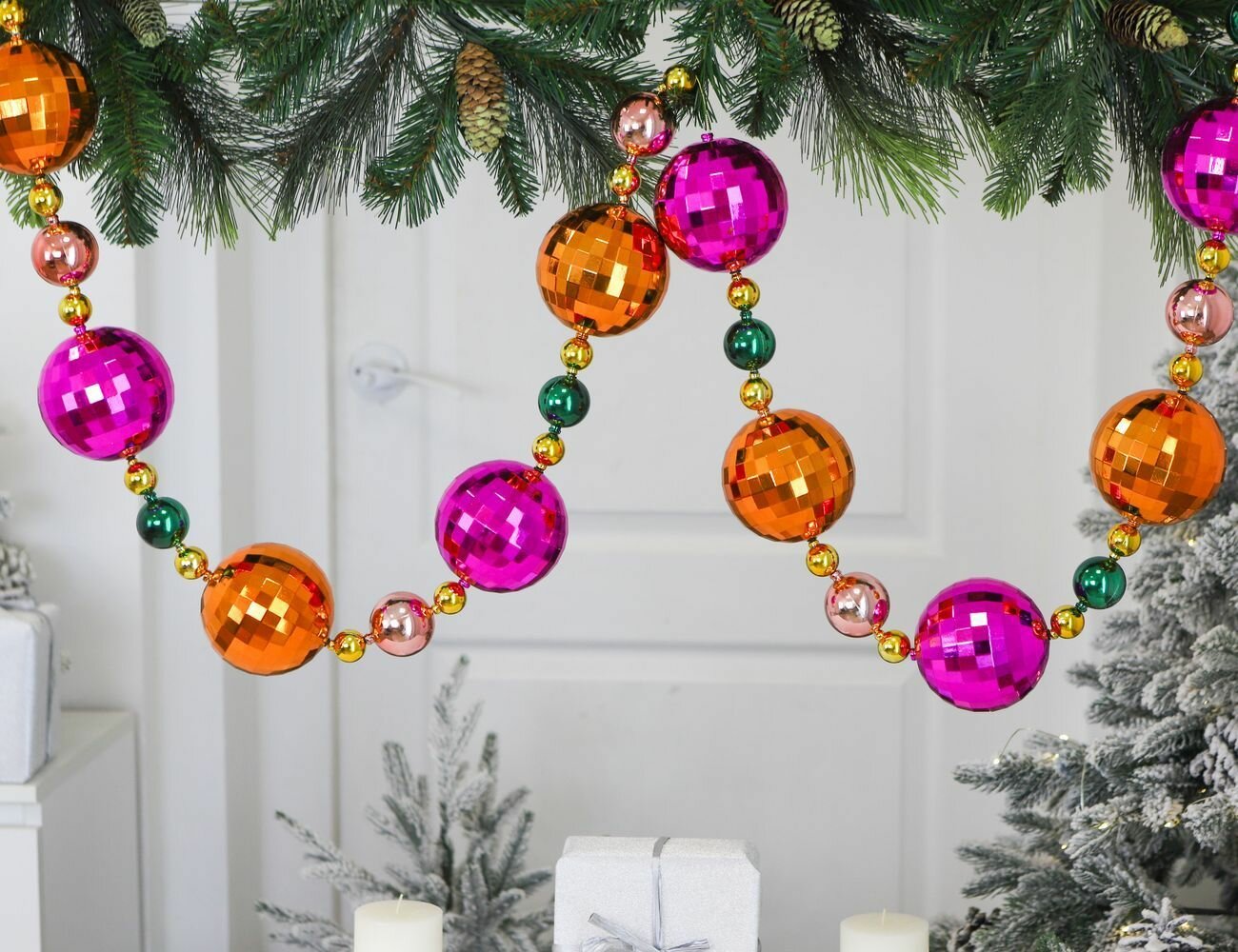 Бусы на ёлку новогодняя бижутерия пластик разноцветные 210 см Winter Deco 1097075