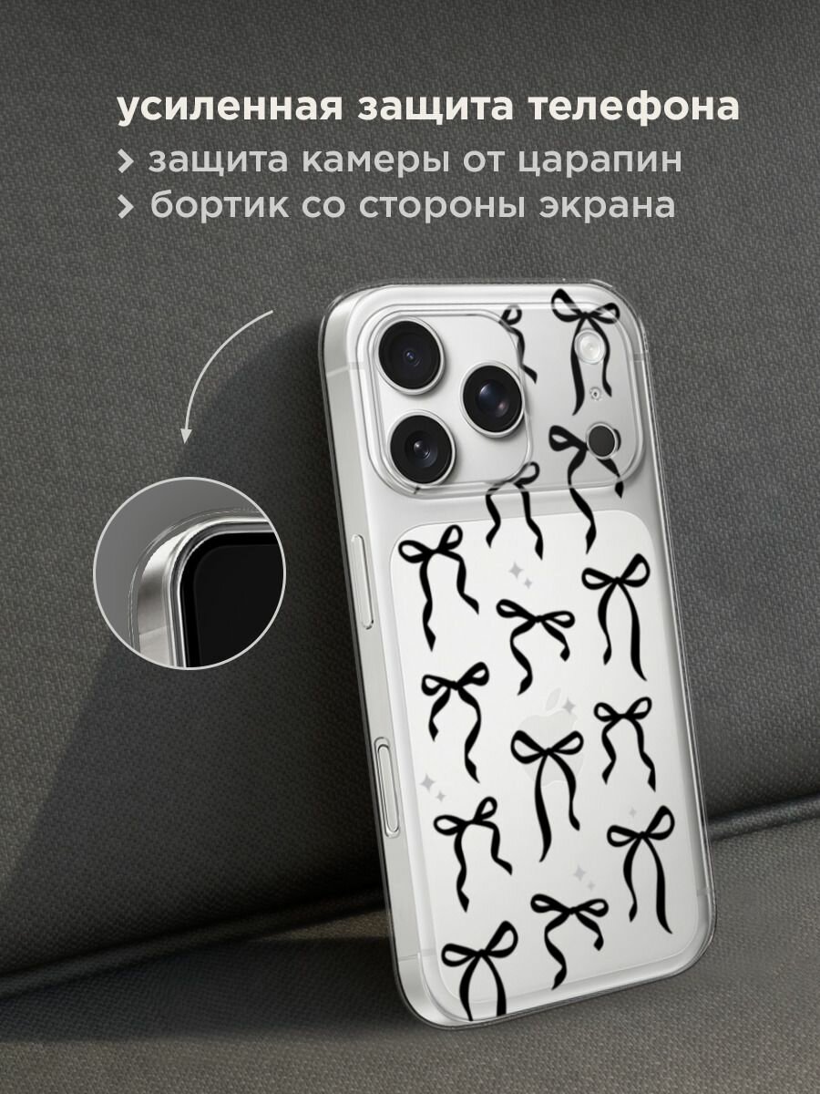Чехол на Apple iPhone 17 Pro Max / Айфон 17 Про Макс с принтом "Black bows", прозрачный — фото 1