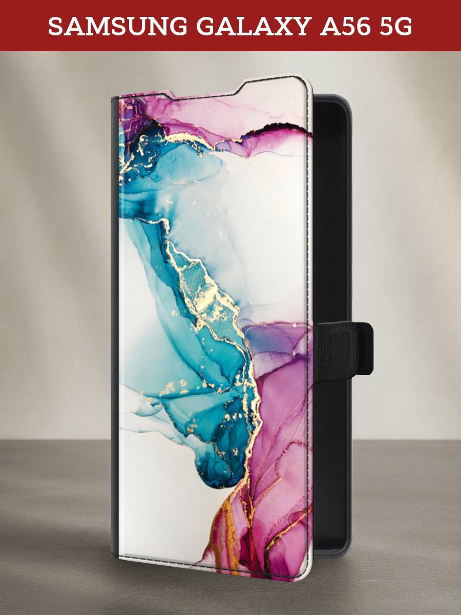 Чехол-книжка на Samsung A56 5G / Самсунг А56 5G с рисунком "Розовые разводы рисунок"