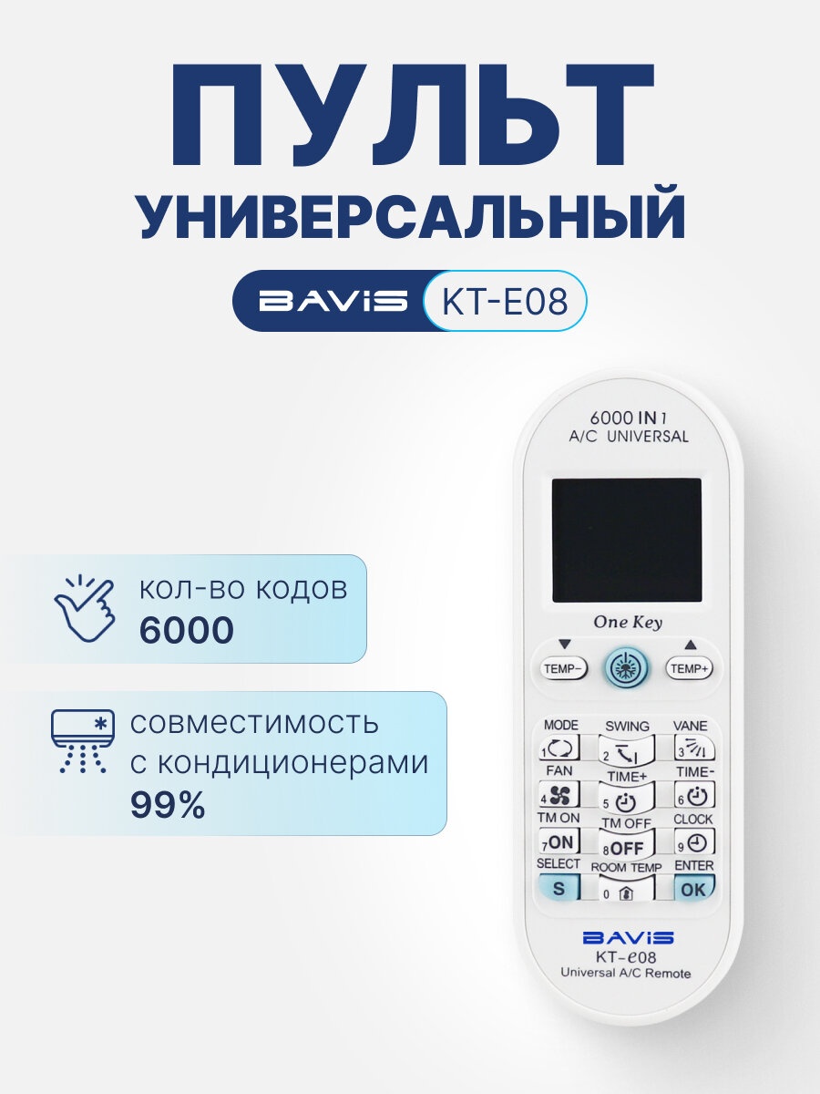 BAVIS KT-E08 (6000 в 1) универсальный ПДУ для кондиционеров