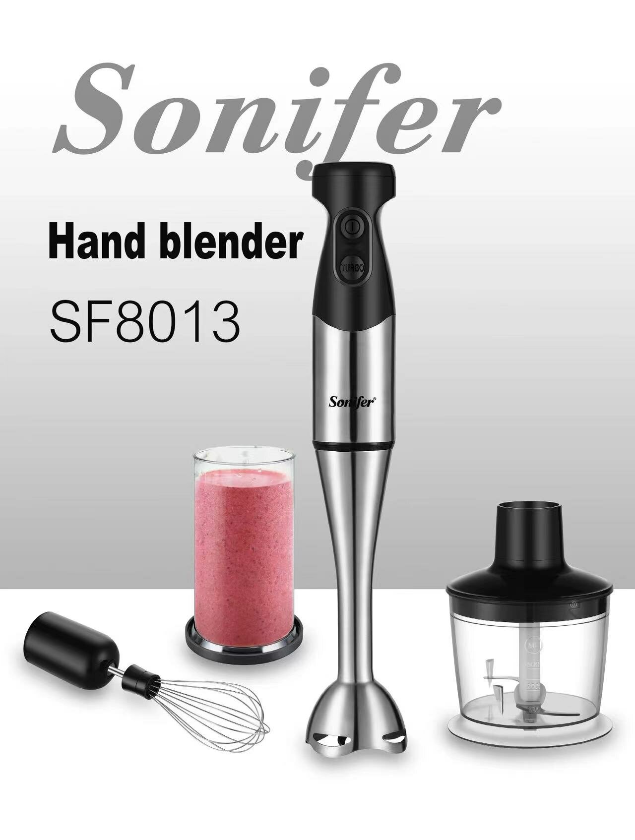 Блендер Sonifer 3 в 1 SF-8013, измельчитель/венчик, мощность 600 Вт