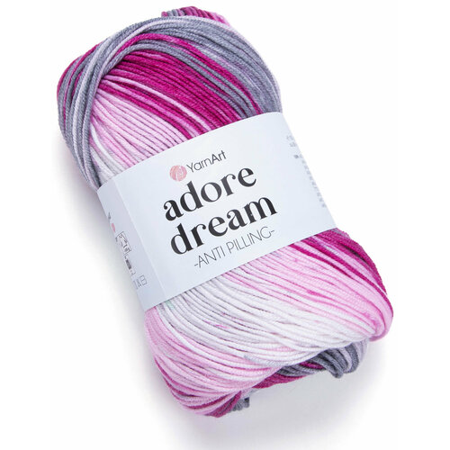 Пряжа Yarnart Adore dream белый-серый-розовый-брусника (1066), 100%акрил, 280м, 100г, 2шт