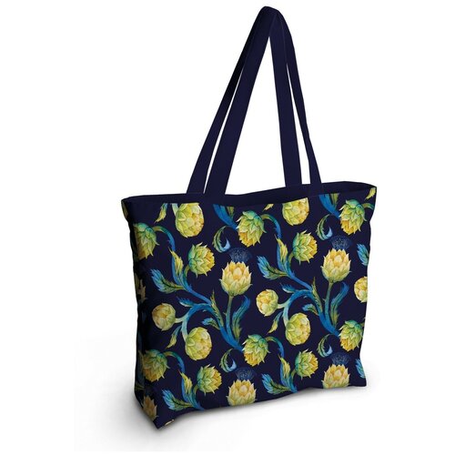 фото Текстильная женская сумка joyarty "лимонные цветы" на молнии для пляжа и фитнеса