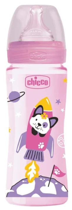 Chicco Бутылочка с соской из силикона Well-Being PP, 330 мл, boy/girl new, с 4 месяцев, розовый