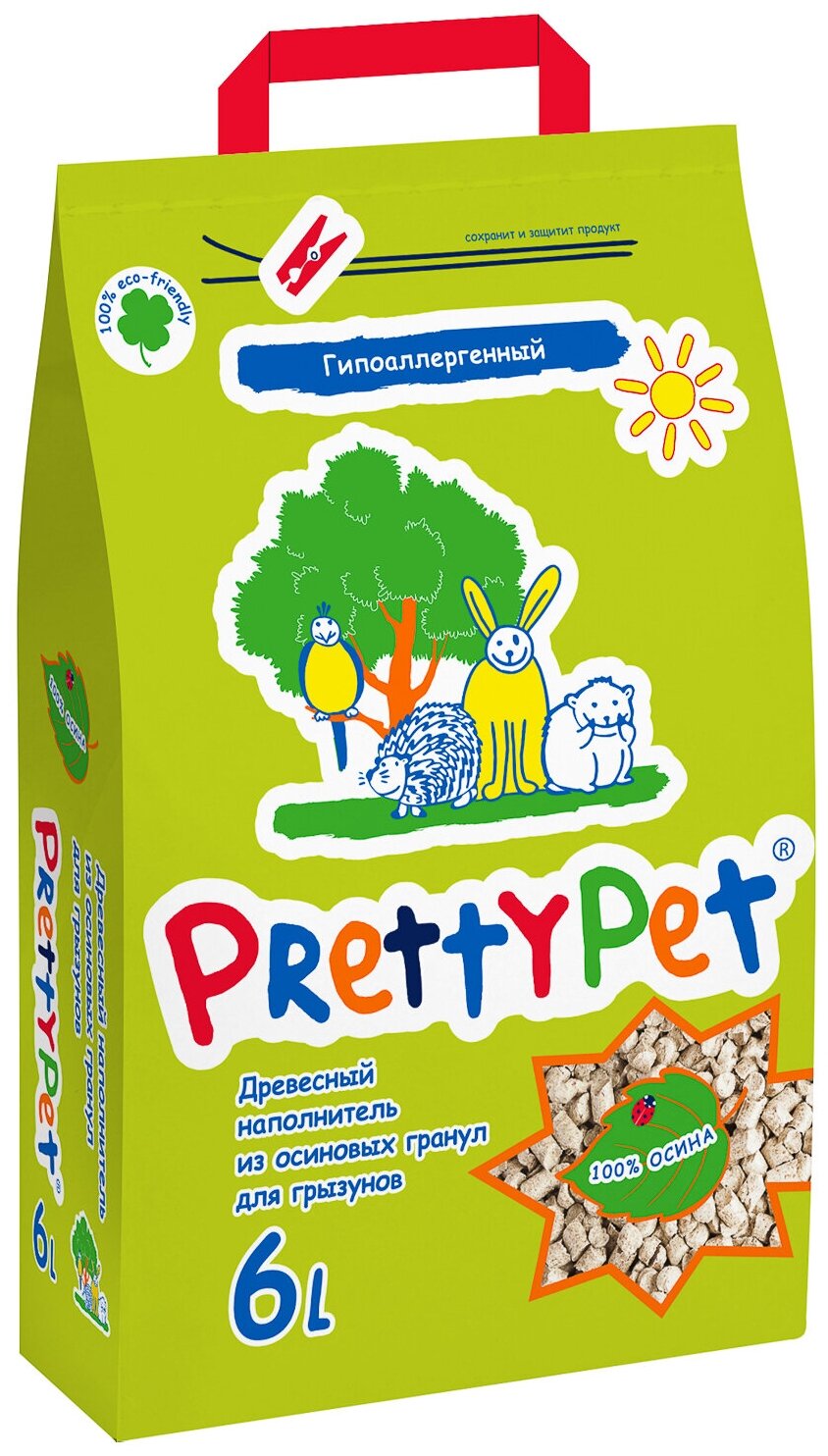 PrettyCat наполнитель для грызунов и птиц осиновый 6 л/2 кг