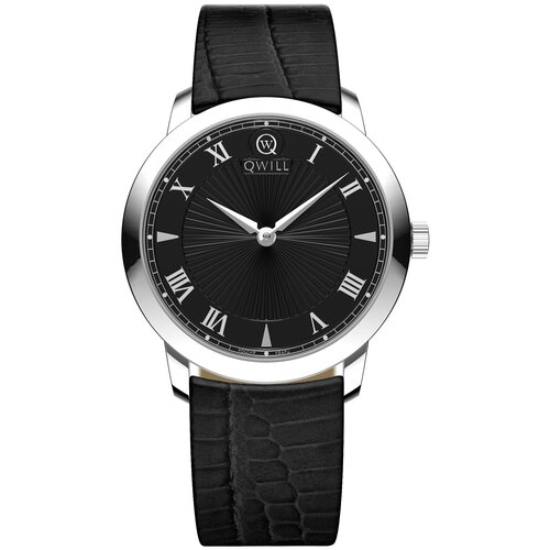 Наручные часы QWILL женские, кварцевые, корпус серебро, черный