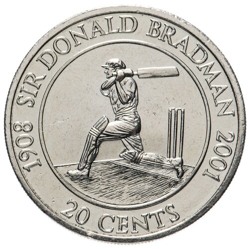 Монета Банк Австралии Жизнь сэра Дональда Брэдмана 1908-2001, 20 центов (cents) 2001 год, 1 шт.