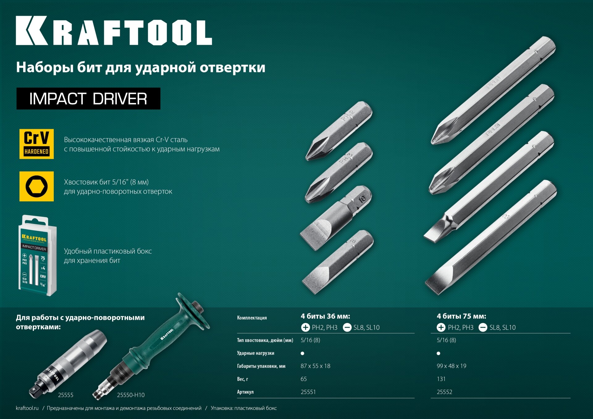 KRAFTOOL 75 мм, 4 шт, Набор бит для ударной отвертки (25552) - фотография № 7