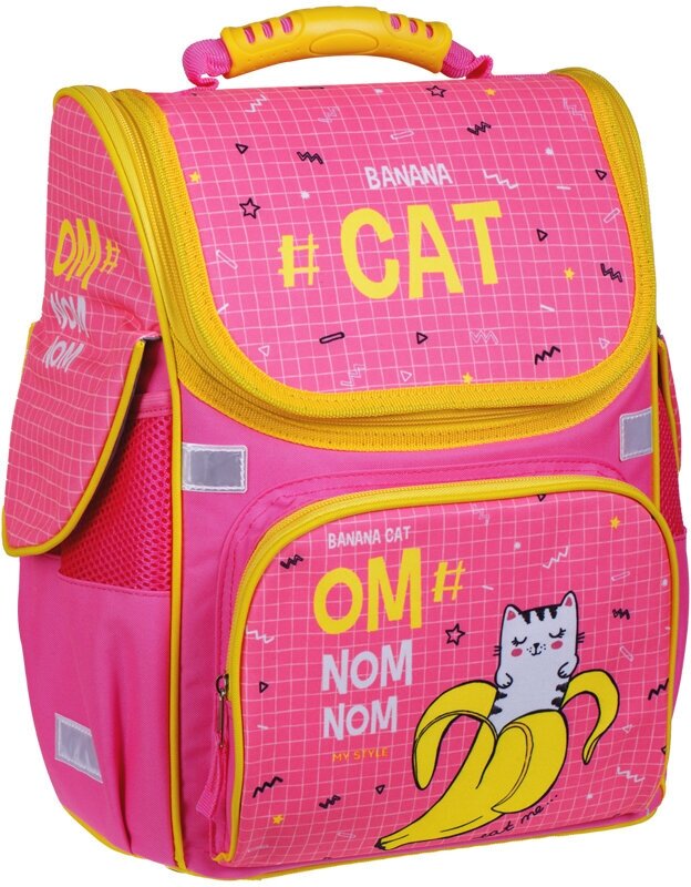 Ранец ArtSpace Junior "Banana Cat" 37х28х21 см, 1 отделение, 3 кармана, анатомическая спинка, розовый