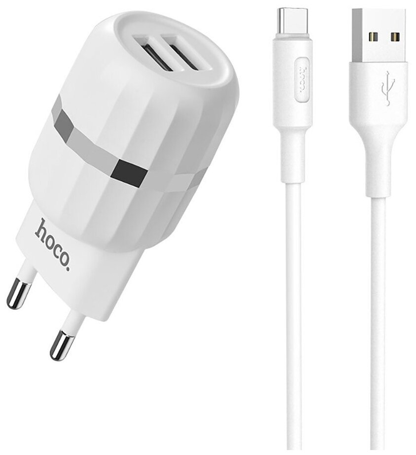 Сетевое зарядное устройство Hoco C41A Wisdom + кабель USB Type-C, white