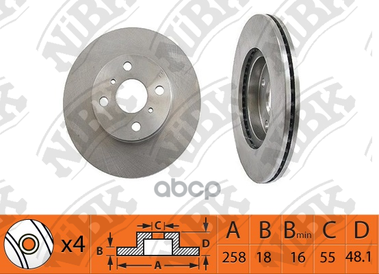 Диск Тормозной Toyota Corolla (09-) Передний (1Шт.) Nibk NiBK арт. RN1483