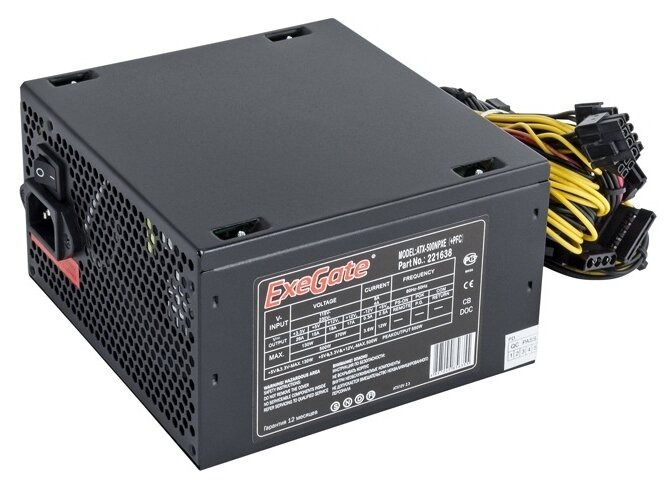 Блок питания ExeGate ATX-500NPXE 500W + кабель 220V с защитой от выдергивания черный