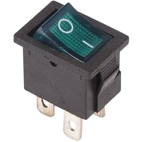 Выключатель клавишный Rexant Mini ON-OFF зеленый с подсветкой (250В 6А (4с)) 36-2193