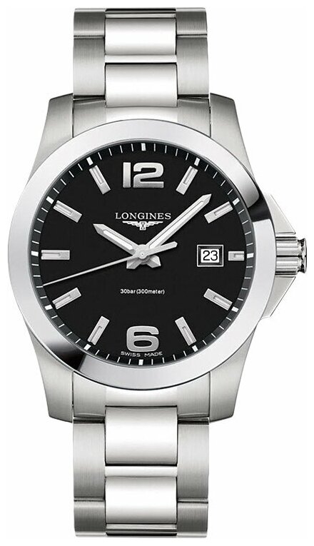 Швейцарские кварцевые часы Longines Conquest Quartz L3.759.4.58.6 на стальном браслете, с водозащитой 30 бар и международной гарантией от производителя