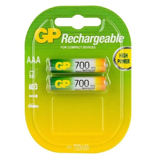 Аккумулятор Ni-Mh 700 мА·ч 1.2 В GP Rechargeable 700 Series AAA, в упаковке: 2 шт.