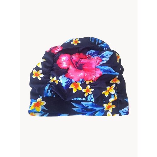 Шапочка для плавания женская для длинных волос в аквазоне GYM TEAM 54-60см Цветы ночь