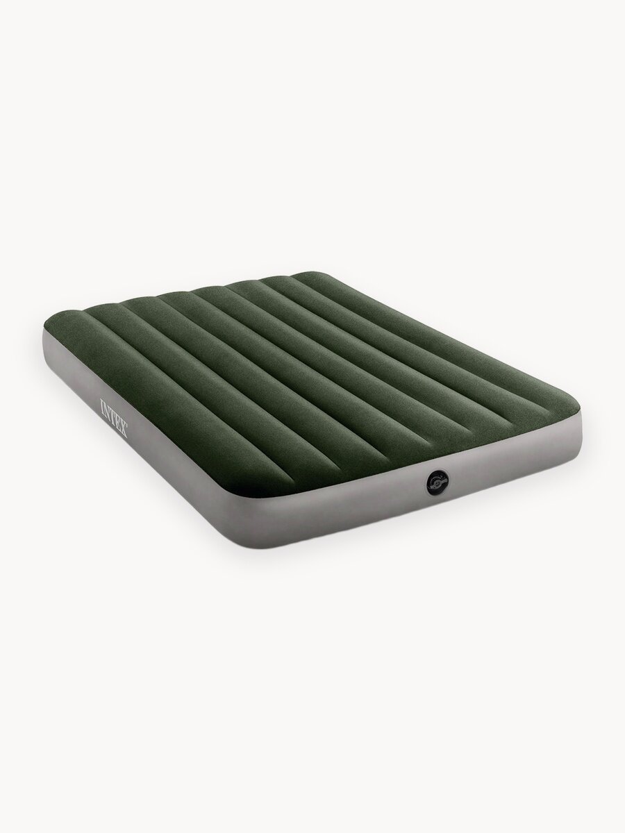 Матрас надувной Intex 137×191×25 см, полутороспальный, флокированный, темно-зеленый