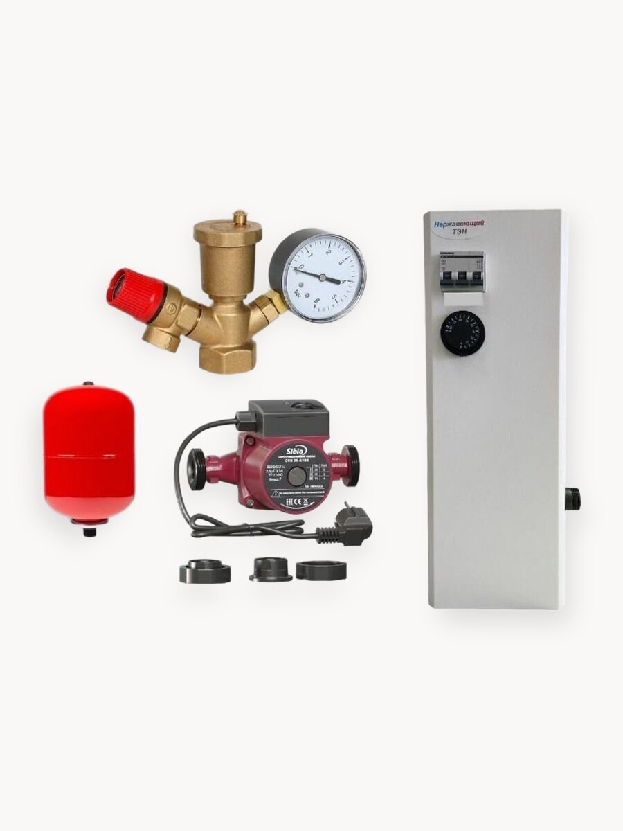 Электрокотел 9 кВт нерж, + комплект(бак, насос, группа безопасности)