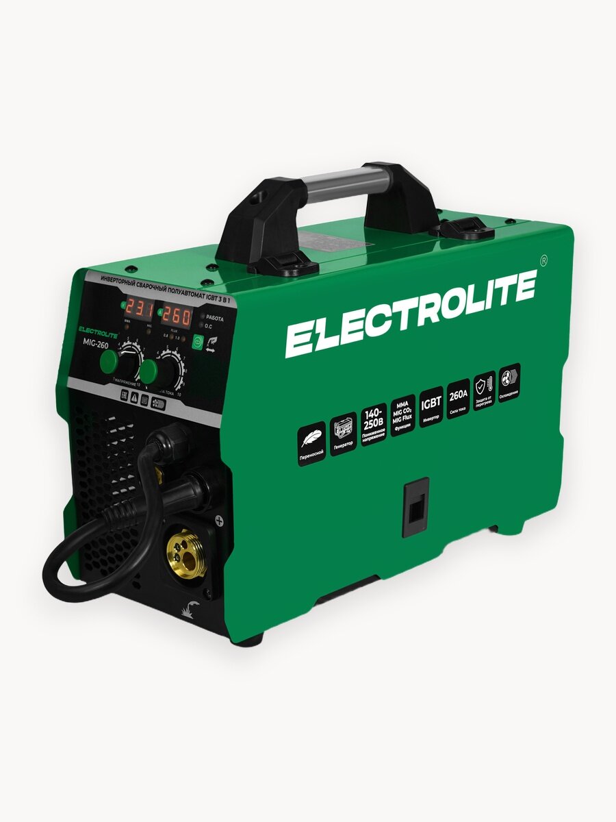 Инверторный сварочный аппарат Electrolite MIG-260, для проволоки 0.8-1 мм, воздушный тип охлаждения