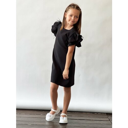 фото Платье бушон, нарядное, однотонное, размер 128-134, черный