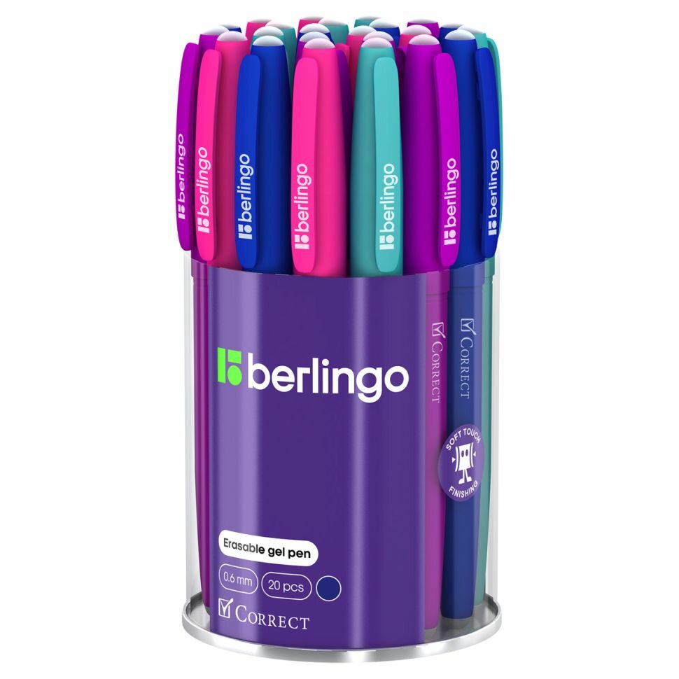 Ручка гелевая стираемая Berlingo "Correct" синяя, 0,6мм, прорезин. корпус, корпус ассорти, 320398 - фотография № 2