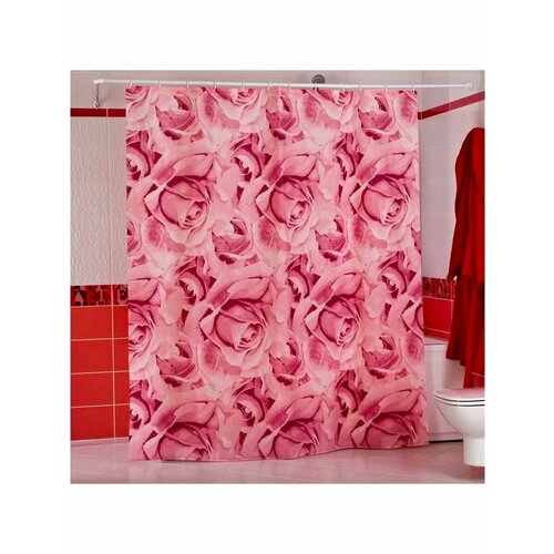 Шторы для ванной полиэстер шелк 180х200см Розовые розы