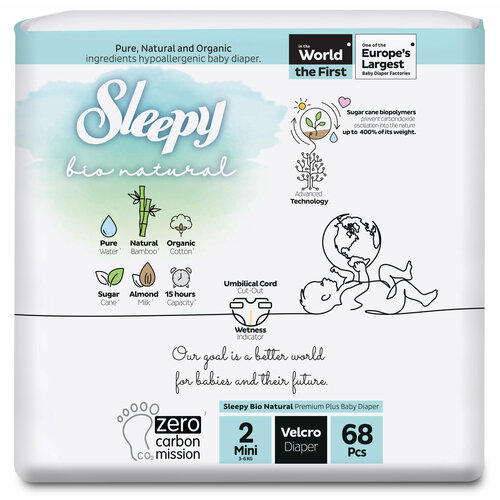 фото Детские подгузники sleepy bio natural no.2 3-6 kg 68 шт.