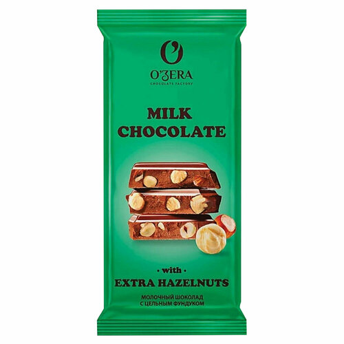 Шоколад O'ZERA "Milk & Extra Hazelnut" молочный, с цельным фундуком, 90 г, ПШ526